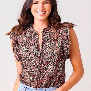 NWT BB Dakota by Steve Madden Ditsy Floral Cotton Flutter Sleeve Blouse Top